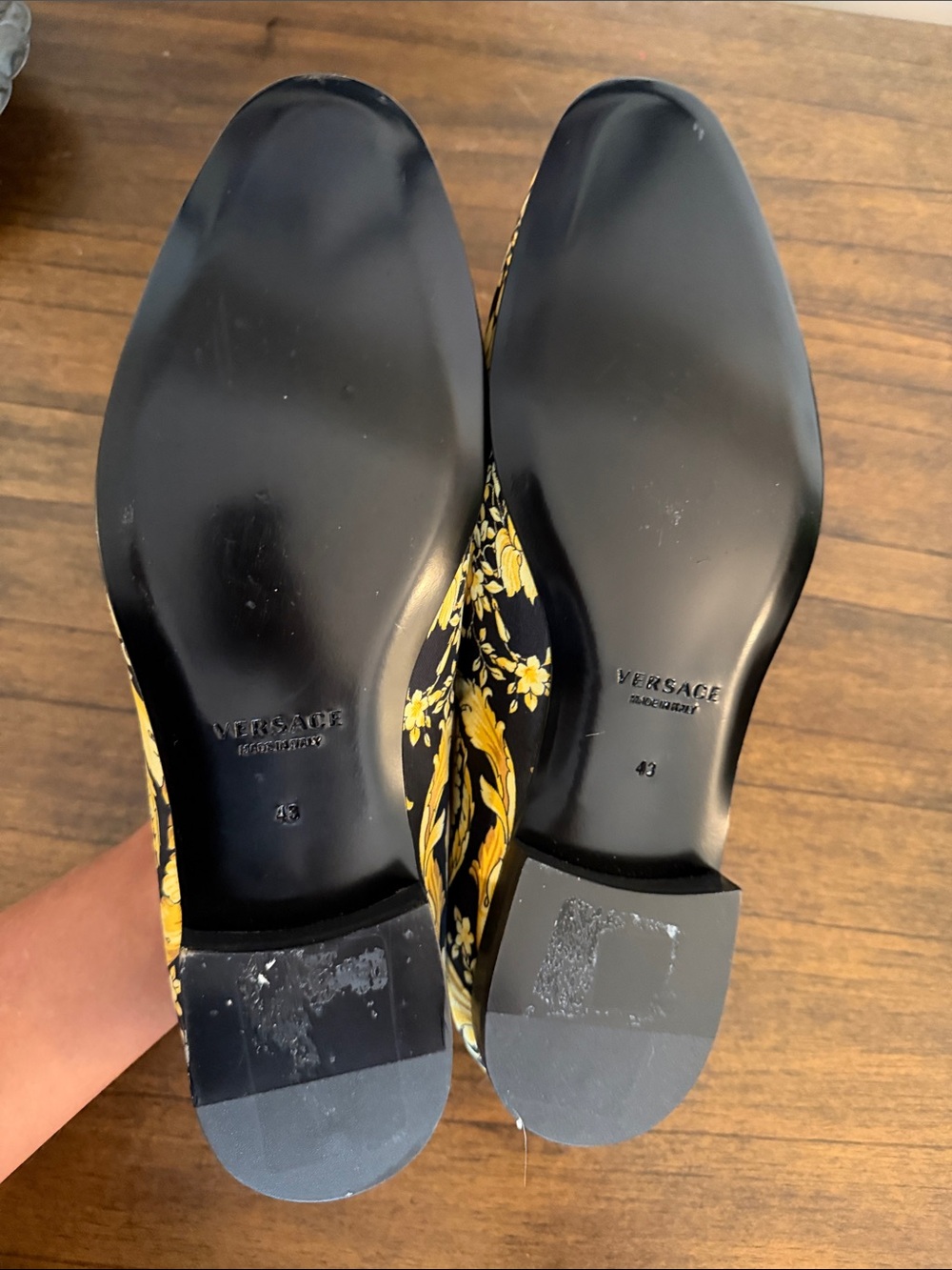 Versace Black & Yellow Baroque Slip-On Loafers - Picture 3 of 3